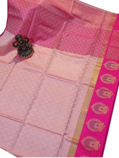 Onion pink and Rose pink kora silk saree with kuppatam border